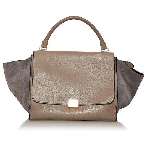 celine medium trapeze leather and suede satchel|20th Century Medium Trapeze satchel .